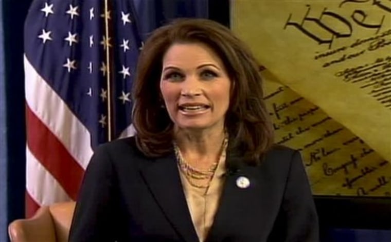 In this screen grab taken from video, Michele Bachmann, R-Minn., delivers her response to President Barack Obama's State of the Union address on Tuesday.